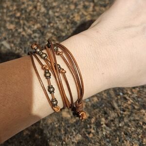 Leather Wrap Braclet With Copper Beads